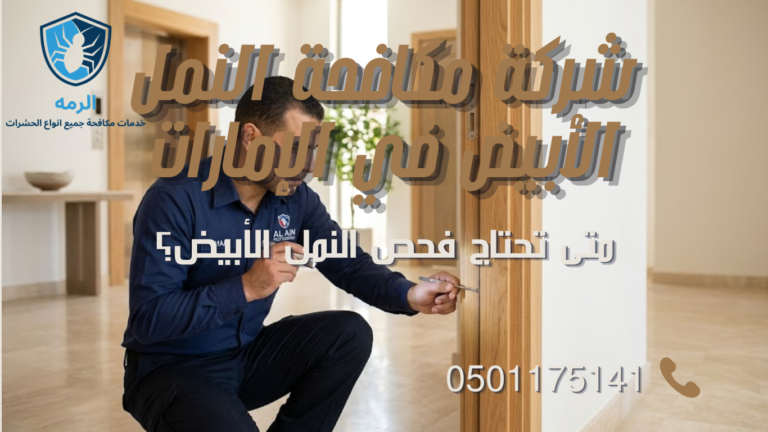 شركة مكافحة النمل الأبيض في الإمارات 5 فني من شركة مكافحة الرمة يفحص عنصرًا خشبيًا بحثًا عن نشاط النمل الأبيض